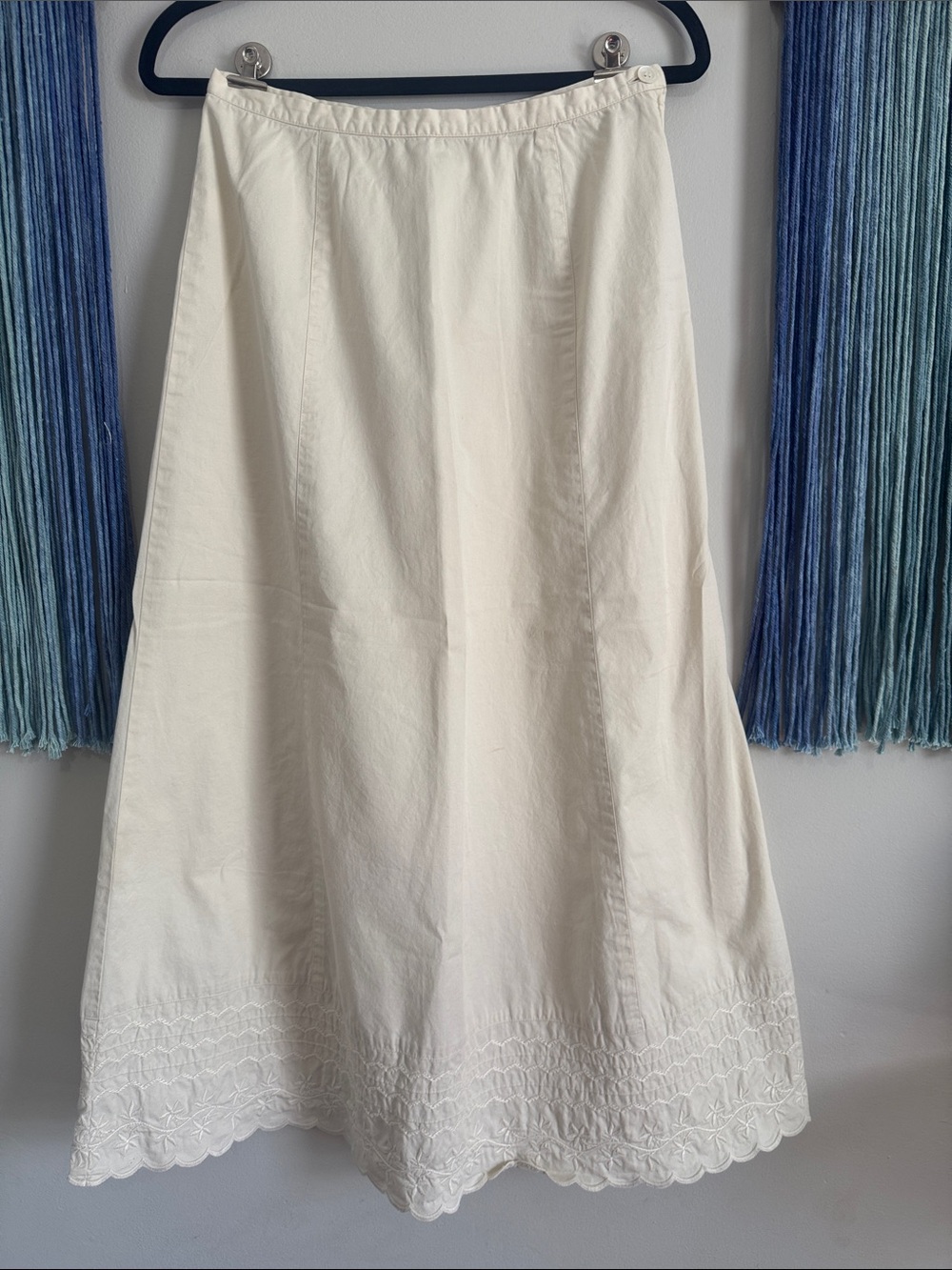 Vintage 100% cotton Maxi Skirt with Scalloped Embroidered Hem